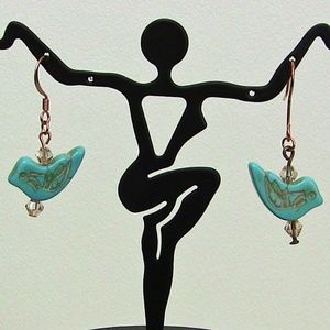 Turquoise Embossed Bird Earrings